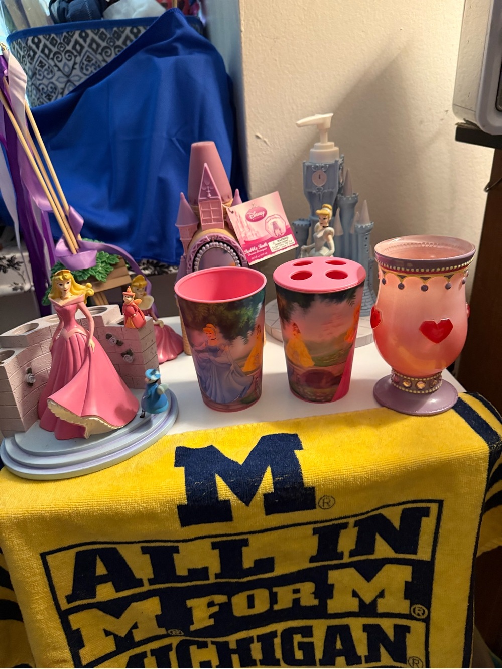 Disney Princess Pink Bath Cup Set with Heart Tumbler